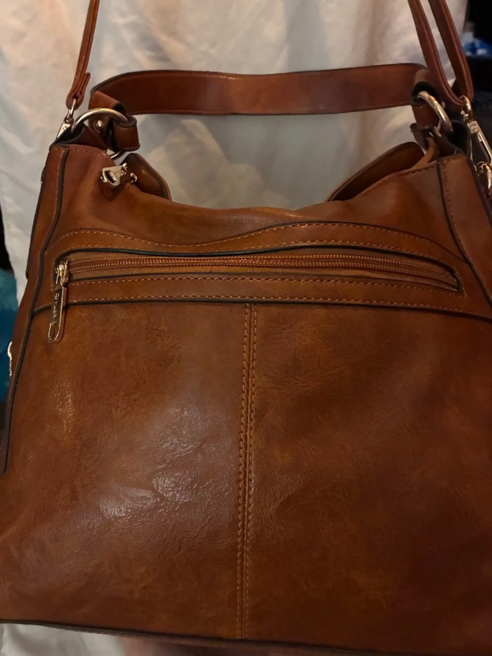 QIYUERA Brown Faux Leather Hobo Shoulder Bag